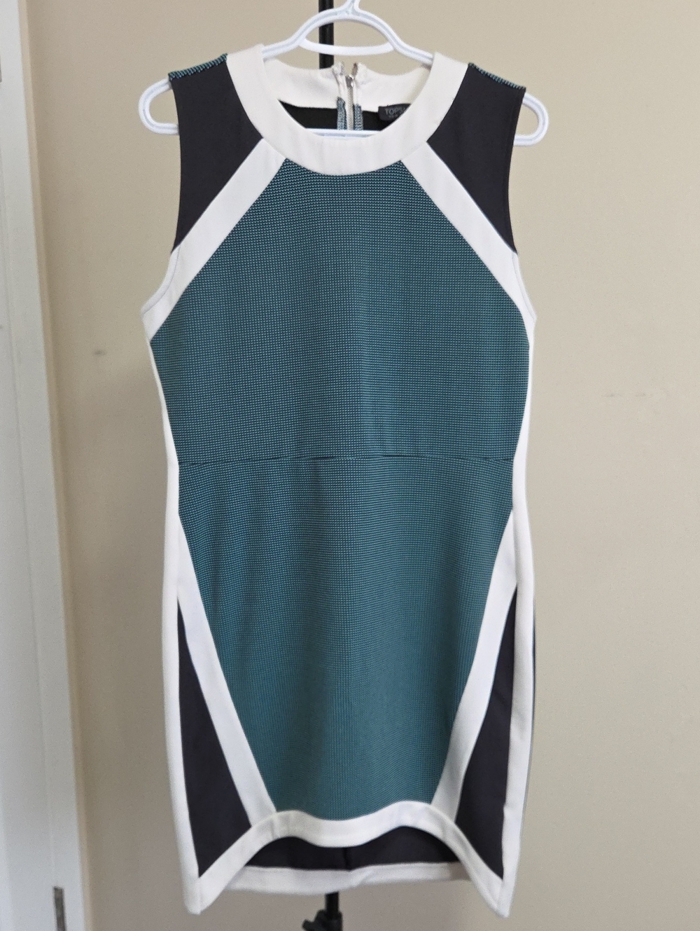 TOPSHOP Teal, Black & White Colorblock Mini Dress
